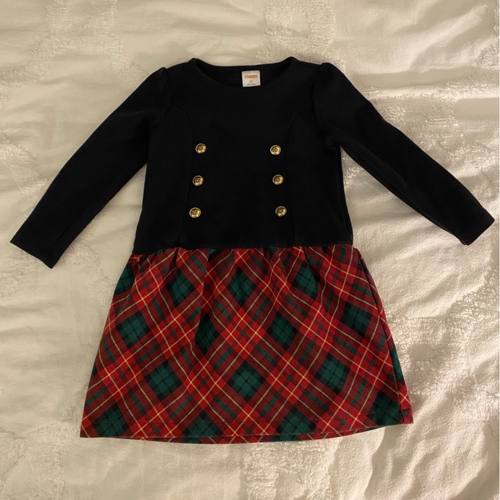 Gymboree- 3T dress Baby Toddler Girl Plaid Dress with Gold Buttons holiday party